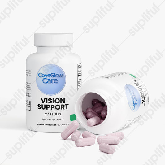 CoveGlow Vision Support-with Bilberry, Eyebright, Vitamin C, E & Zinc - Made in USA, Natural Eye Health Formula for Visual Acuity & Aging Eyes