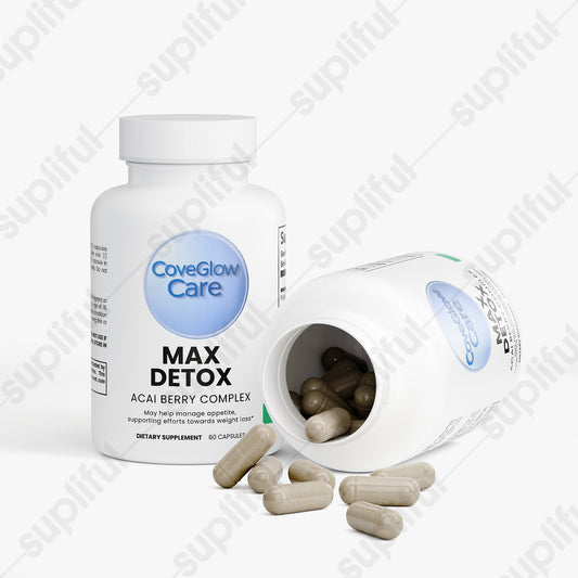 CoveGlow Max Detox (Acai detox)-with Psyllium, Acai Berry, Chlorella & Slippery Elm - Natural Fiber & Antioxidant Blend for Cleansing Support in Vegan Capsules