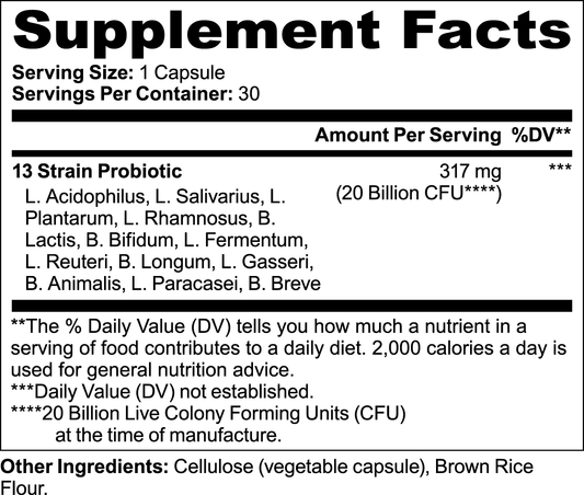 CoveGlow Probiotic 20 Billion-L. Acidophilus, L. Rhamnosus & B. Lactis - Natural Digestive & Immune Support Formula in Vegetable Capsules