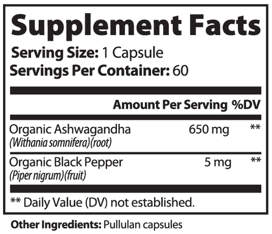 CoveGlow Ashwagandha-with Organic Root & Black Pepper - Natural Adaptogen for Stress Relief & Overall Wellness in Vegan Pullulan Capsules
